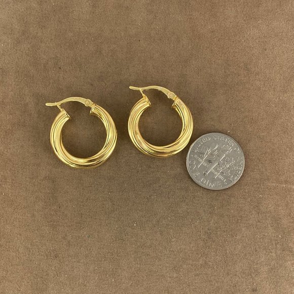 Sterling Silver Swirling Twisted 18K Gold Plated Round 20MM Hoops - Picture 6 of 7